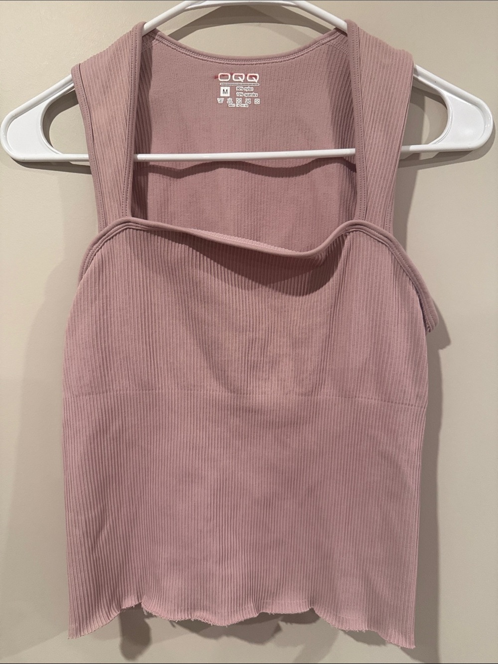 OQQ Ribbed Square-Neck Tank Top - Dusty Rose